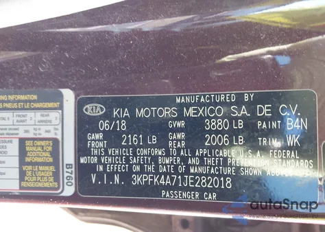2018 Kia Forte Lx z USA, uszkodzony, nr VIN 3KPFK4A71JE282018